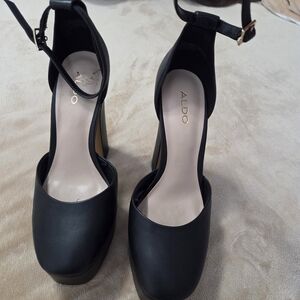 Aldo Black Ankle-Strap Platform Heels No Box